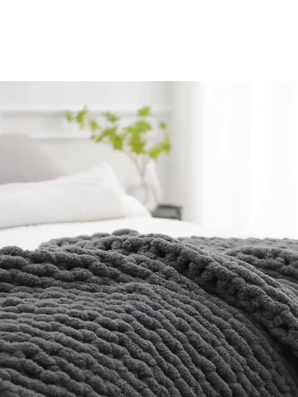 Cozy Chunky Knit Gray Throw Blanket - Picture 4 of 11